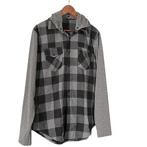 Coofandy Men's Patchwork Detachable Hood Rugged Urban Style Plaid Shirt M